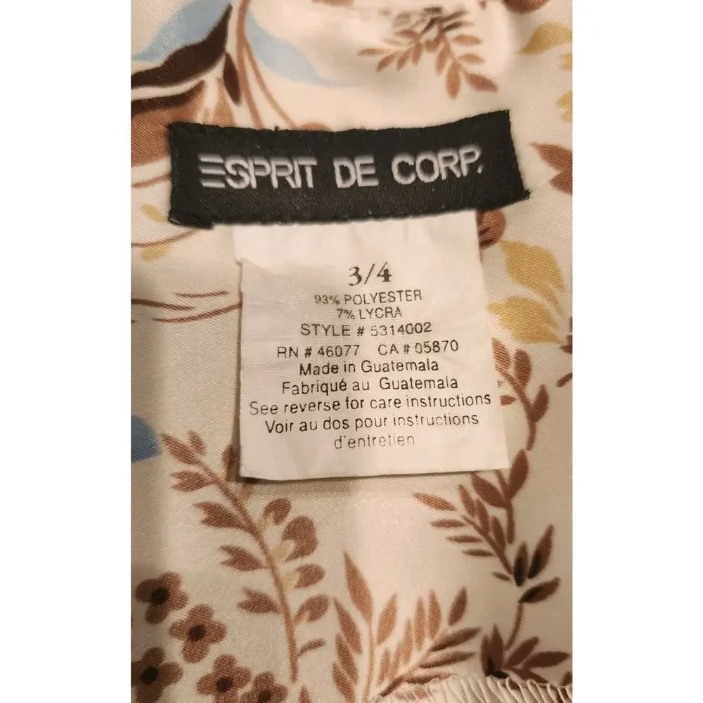 Vtg 90s Esprit Blue/Brown Silky Floral Dress Sz 3/4 Whimsigoth Fairy Grunge Y2k